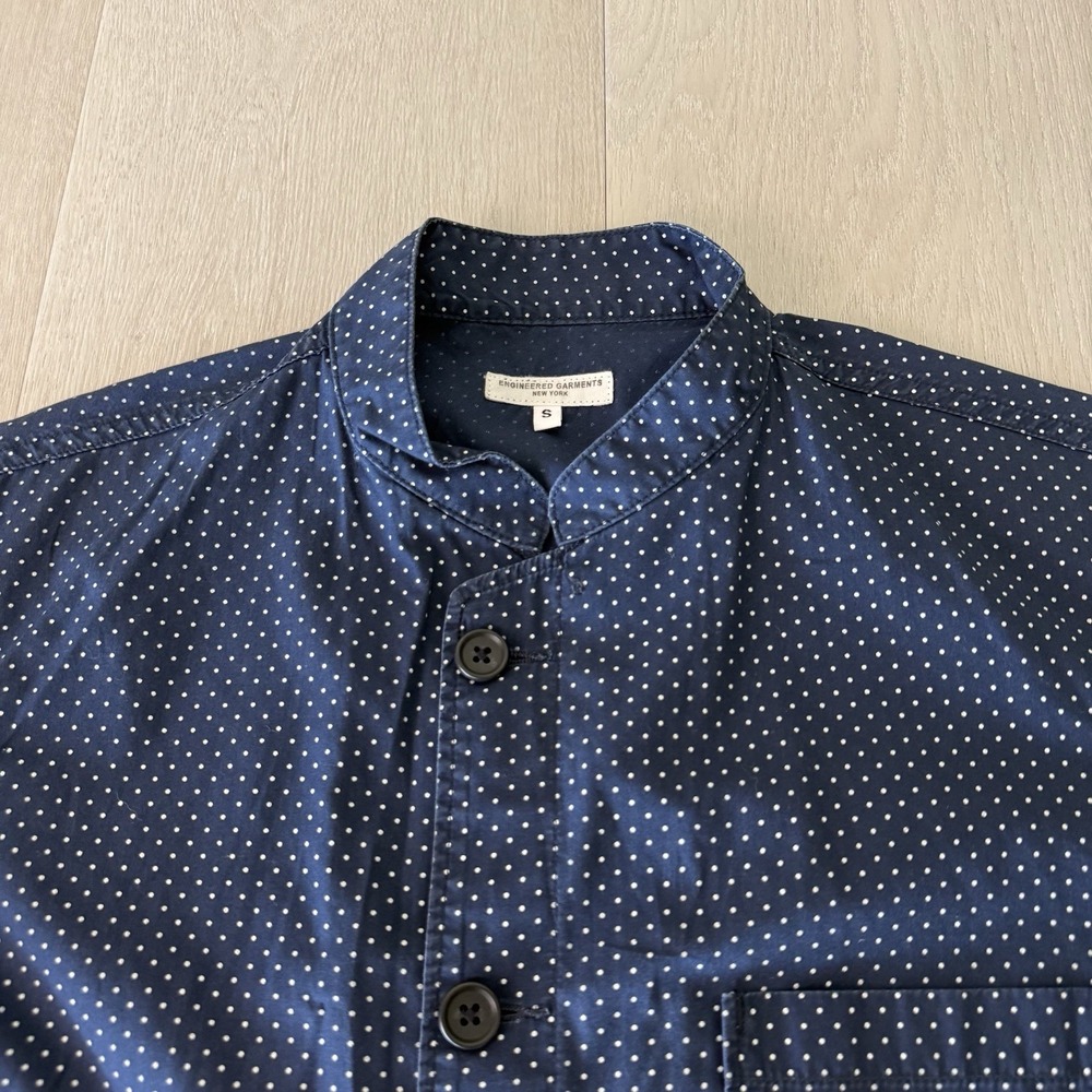 Engineered Garments Polka Dot Shirt Jacket Size S Small Navy White Band Collar